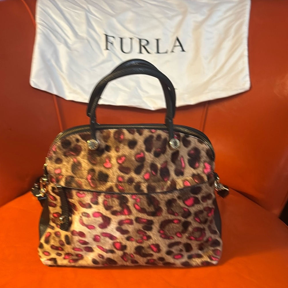Furla Piper Shoulder Bag Leather Leopard Print